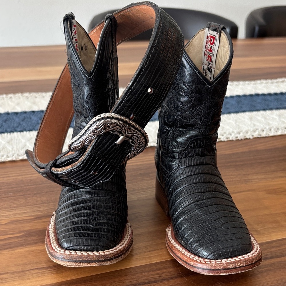 Black Kids Cowboy Boots with Belt
